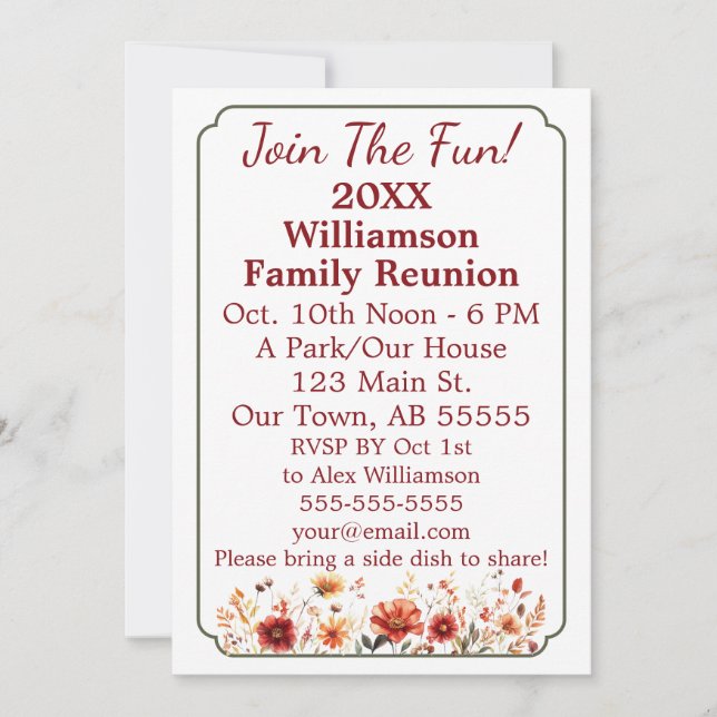 Fall Wildflower Join The Fun Family Reunion Card (Front)