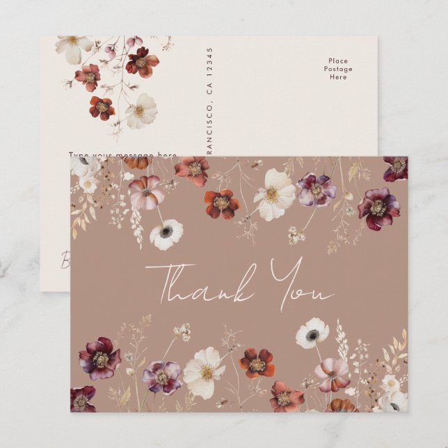 Fall Wildflower Meadow Wedding Thank You Postcard (Front/Back)