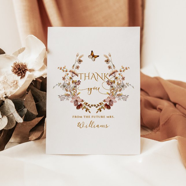 Fall Wildflower Minimalist Elegant Bridal Shower Thank You Card (Creator Uploaded)