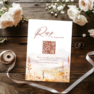 Fall Wildflower Mountain Rustic Wedding QR code RSVP Card