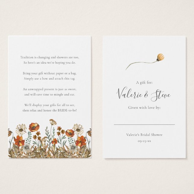 Fall Wildflower No Wrap Shower display gift tag (Front & Back)