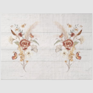 Fall Wildflower Pampas Grass Rustic Wood Decoupage Tissue Paper