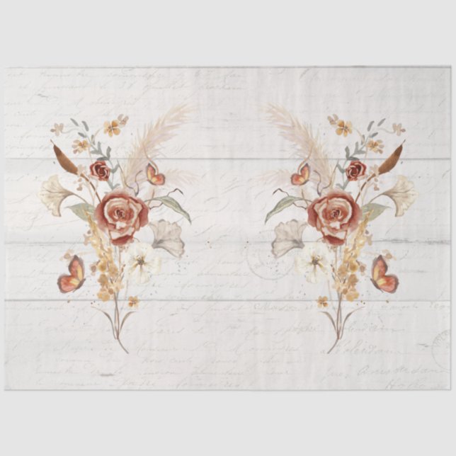 Fall Wildflower Pampas Grass Rustic Wood Decoupage Tissue Paper (Front)