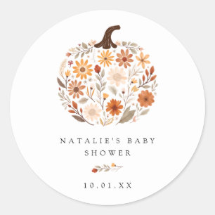 Fall Wildflower Pumpkin Baby Shower Classic Round Sticker