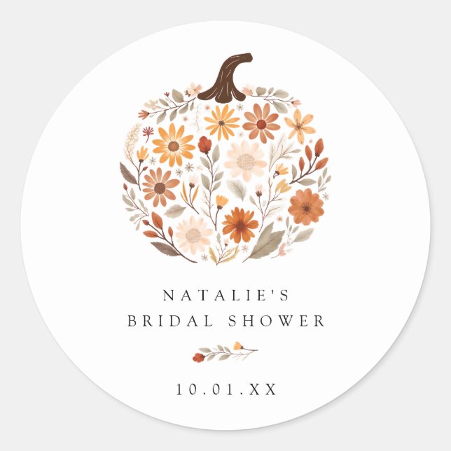 Fall Wildflower Pumpkin Bridal Shower Classic Round Sticker (Front)