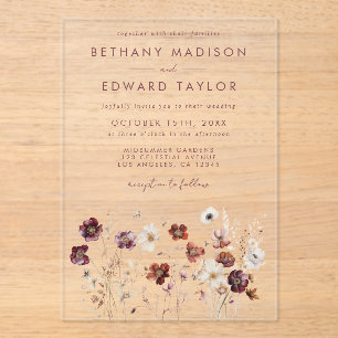 Fall Wildflower Wedding Acrylic Invitations