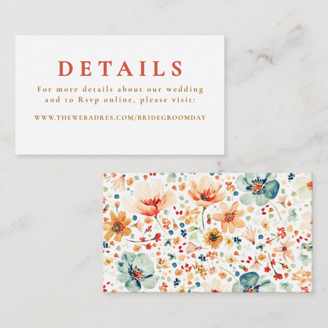 Fall Wildflower Wedding Details  Enclosure Card (Front/Back)
