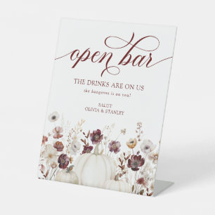 Fall Wildflower Wedding Open Bar Pedestal Sign