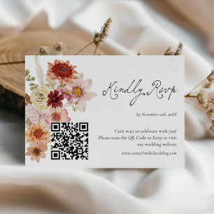 Fall Wildflower Wedding Rsvp QR Code Card