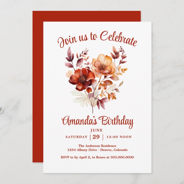Fall Wildflowers Birthday Party Invitation (Front/Back)