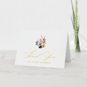 Fall Wildflowers Bouquet Folded Wedding Thank You Foil Greeting Card