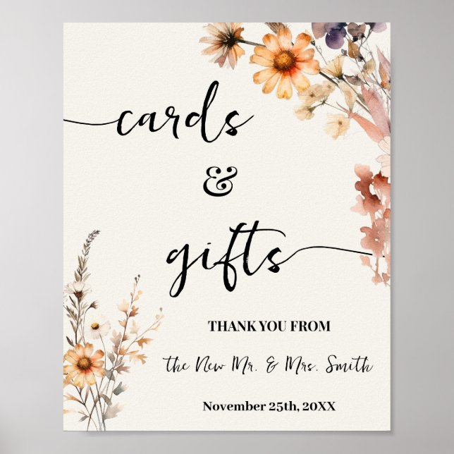 Fall Wildflowers Cards & Gifts Wedding Shower Poster (Front)