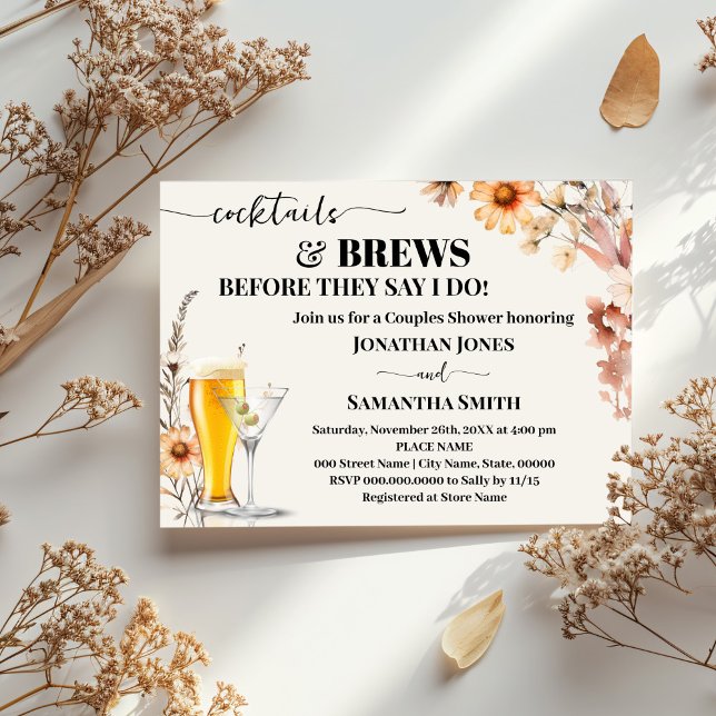 Fall Wildflowers Cocktails & Brews Couples Shower Invitation (Creator Uploaded)
