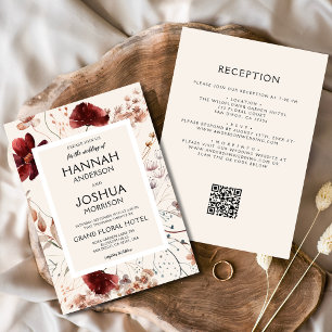 Fall Wildflowers Floral Boho QR Code Wedding Invitation