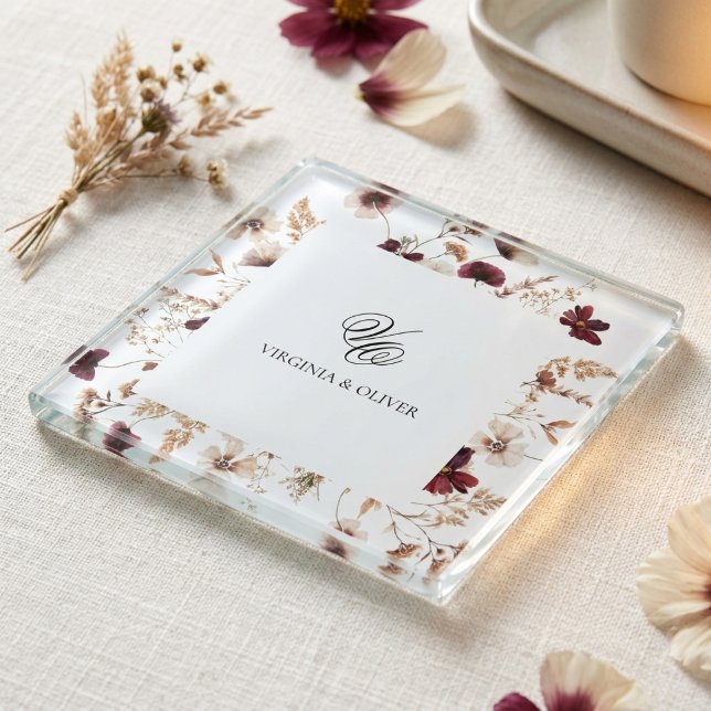 Fall Wildflowers Floral Wedding  Glass Coaster (Creator Uploaded)