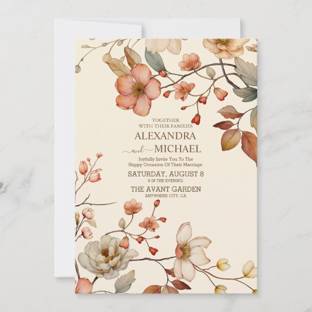 Fall Wildflowers Floral Wedding Invitation (Front)