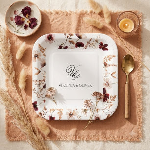 Fall Wildflowers Floral Wedding Paper Plate