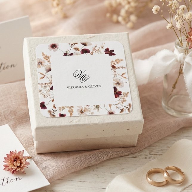 Fall Wildflowers Floral Wedding  Square Sticker (Creator Uploaded)