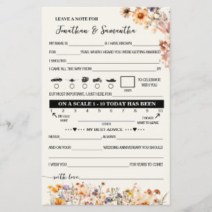 Fall Wildflowers Note for Couple Wedding Game Card