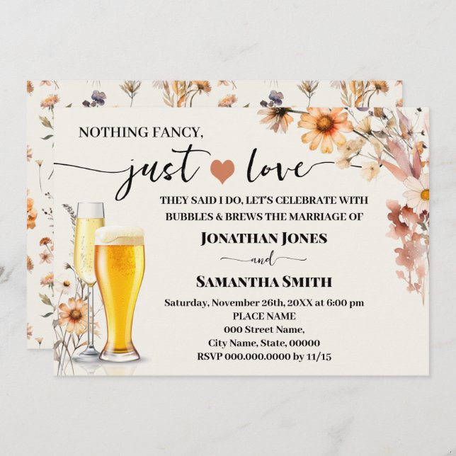 Fall Wildflowers Nothing Fancy Just Love Elopement Invitation (Front/Back)