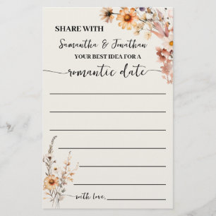 Fall Wildflowers Share Date Idea Shower Game Card