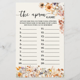 Fall Wildflowers The Apron Bridal Shower Game Card