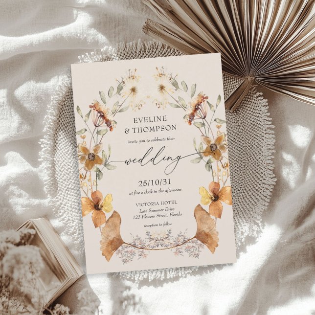 Fall Wildflowers Watercolor Floral gingko Wedding Invitation (Fall Wildflowers Watercolor Floral gingko Wedding Invitation)