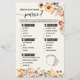 Fall Wildflowers What is in Purse Shower Game Card