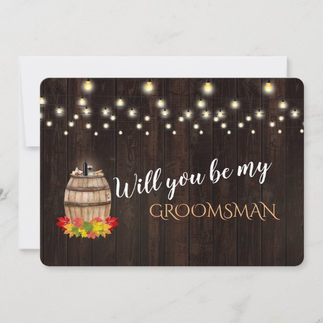 Fall Wine Barrel  Will You Be My Groomsman Invitation (Front)