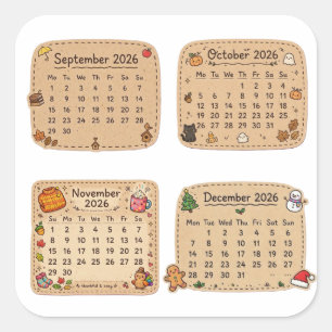 Fall Winter 2026 Calendar Sticker Sheet Sept-Dec