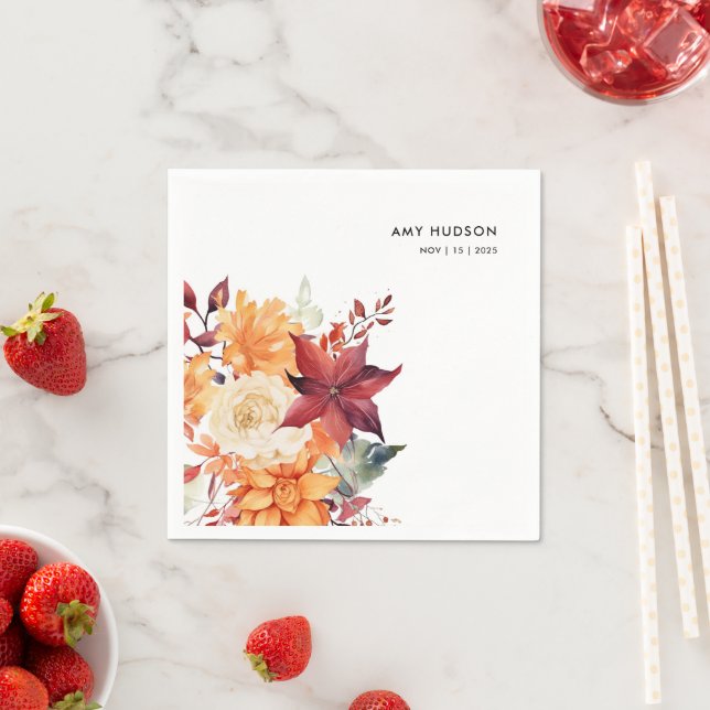 Fall Winter Elegant Floral Bridal Shower Napkin (Insitu)