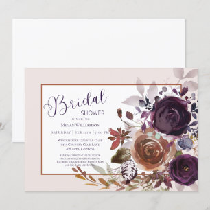 Fall Winter Gold and Plum Purple Bridal Shower Invitation