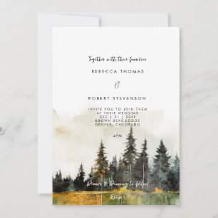 fall winter mountain lake wedding invitation