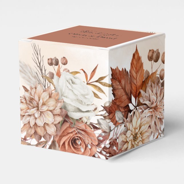 Fall Winter Rustic Brown Floral Wedding Favour Box (Front Side)