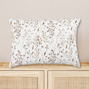 Fall Winter Rustic Brown Flowers Leaves Pattern Decorative Cushion