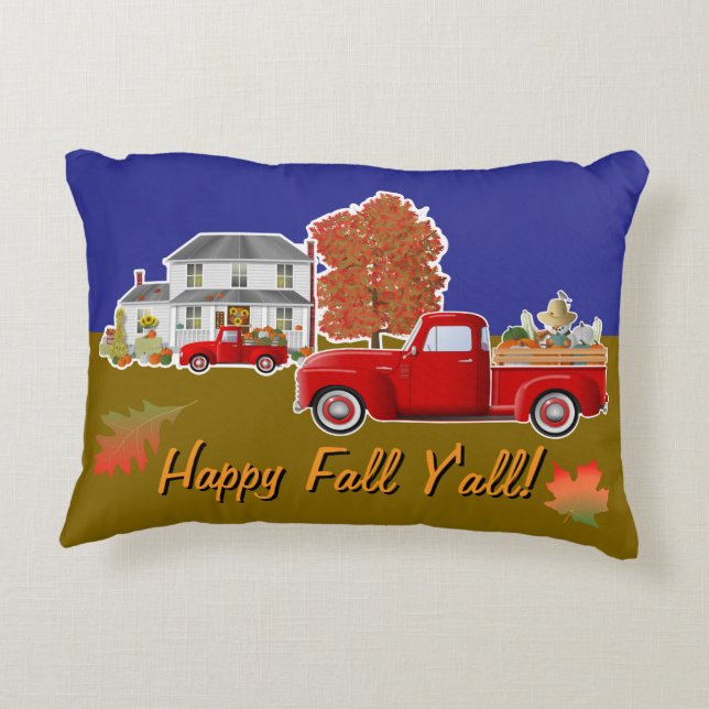 Fall/Winter Snowman, Little Red Truck, Farm House Decorative Cushion (Back)