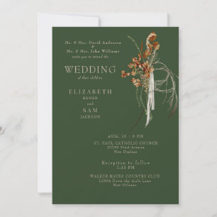 Fall Wispy Boho Forest Green Both Parents Invitation