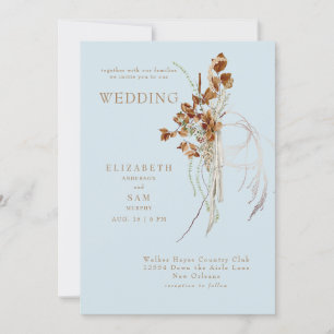 Fall Wispy Boho Sky Blue Together with Wedding Invitation
