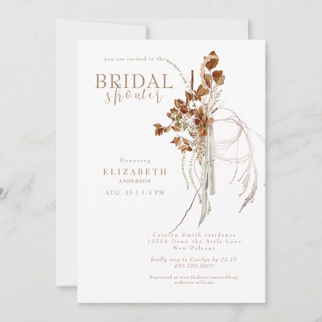 Fall Wispy Boho White Bridal Shower  Invitation (Front)