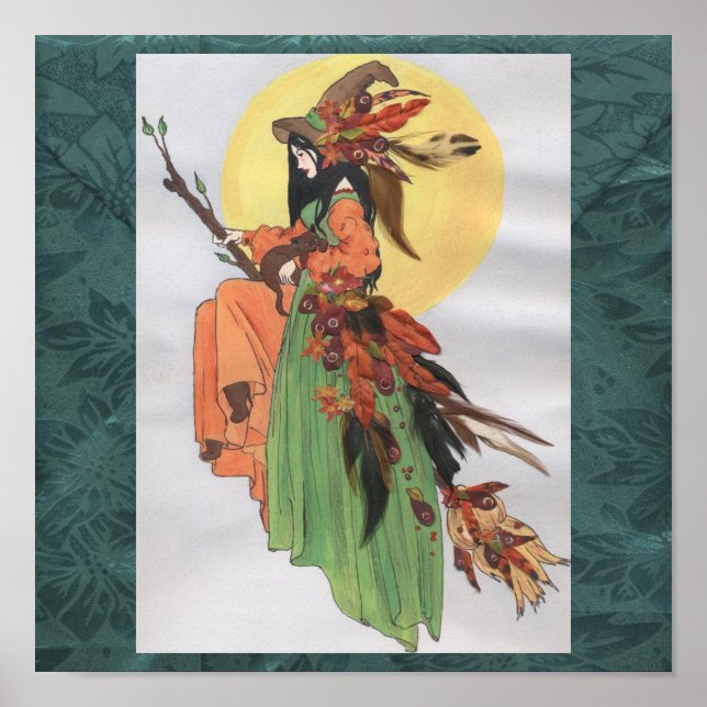 fall witch green background poster (Front)