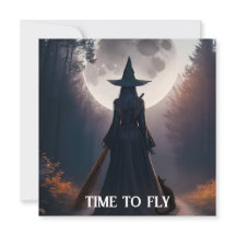 Fall Witch Landscape With Full Moon Black Cat Card