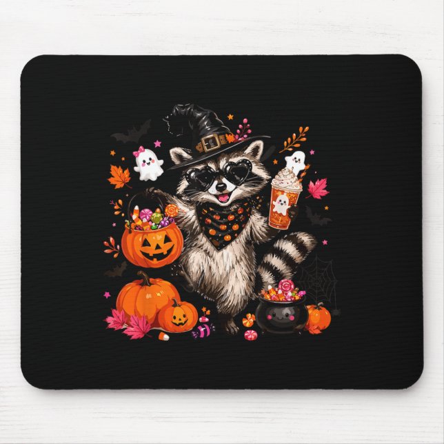 Fall witch racoon halloween racoon drinking mouse mat (Front)