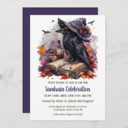 Fall Witch Raven Samhain Spooky Halloween Party Invitation