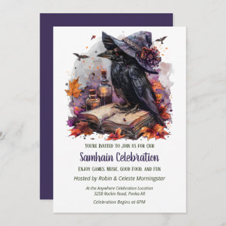 Fall Witch Raven Samhain Spooky Halloween Party Invitation