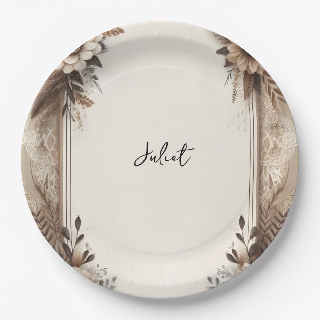 Fall Wood Paperie Recycled Paper Bridal Shower Paper Plate (Front)