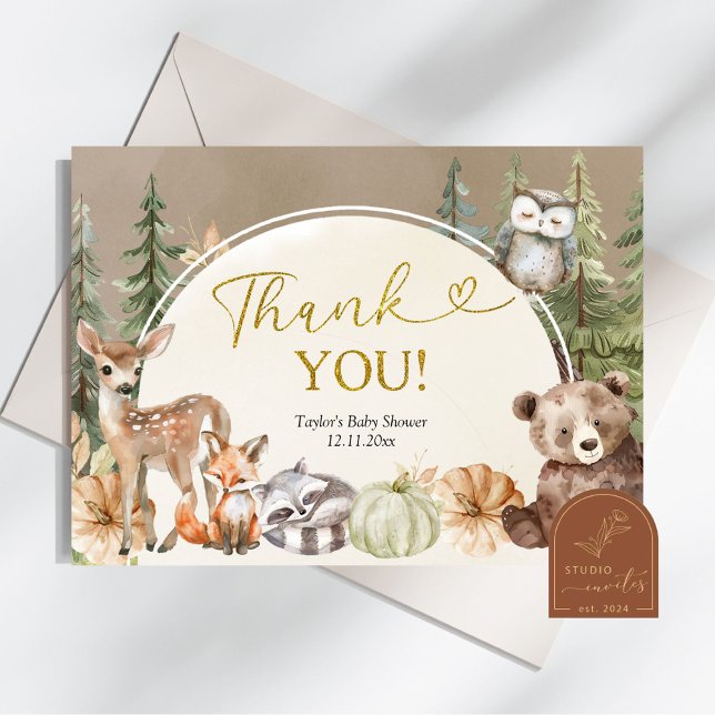Fall woodland animal pumpkin thank you card (Creator Uploaded)
