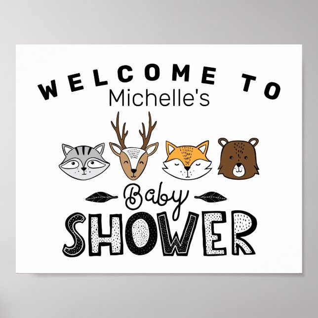 Fall Woodland Animal Shower Welcome Sign (Front)
