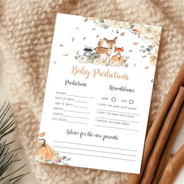 Fall Woodland Animals Baby Predictions Game (Floral Woodland Animals Baby Shower Baby Predictions Game)