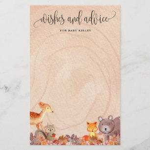 Fall Woodland Animals Baby Shower Advice Card