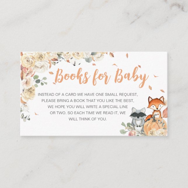 Fall Woodland Animals Baby Shower Books for Baby Enclosure Card (Front)